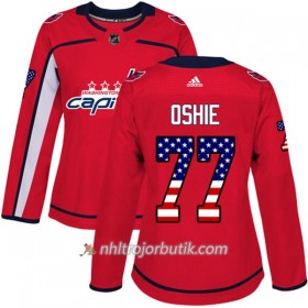 Dame Ishockey Washington Capitals Tröja T.J. Oshie 77 Adidas 2017-2018 Röd USA Flag Fashion Authentic